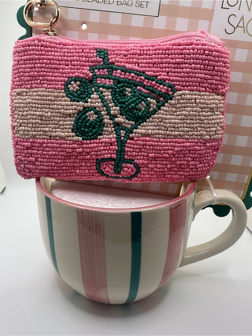 Luna & Sage Pink Beaded Cosmetic Wristlet Pouch - Picture 5 of 6